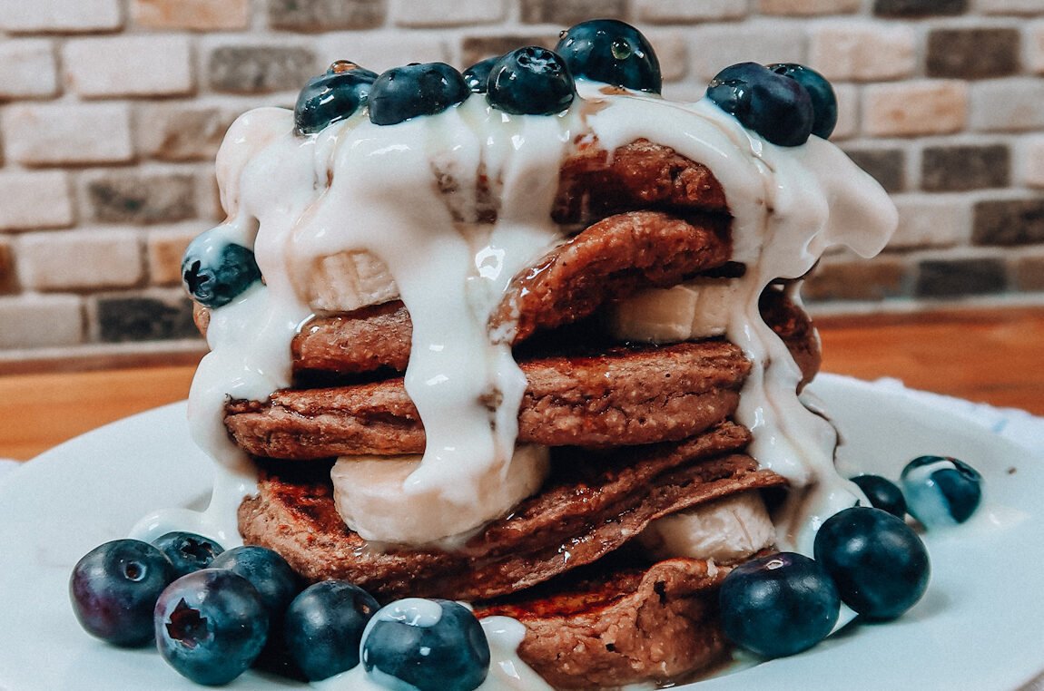 chocolate blueberry pancakes - naturally gina nutrition 2020